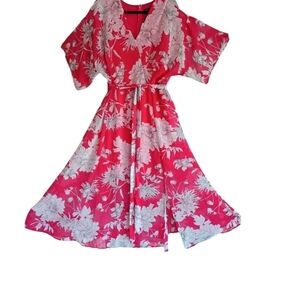 Lane Bryant Pink, White Kimono Style Fit And Flare Women's Dress SZ 12